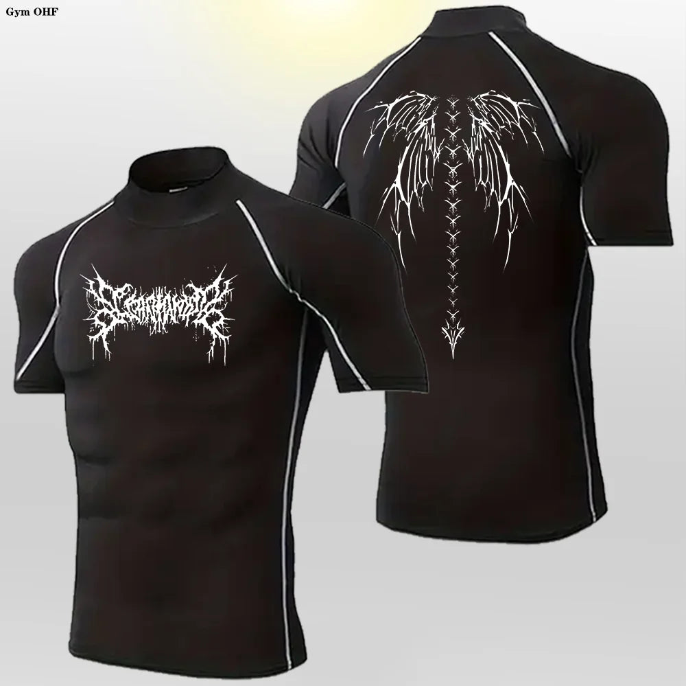 Camisetas deportivas de cuello alto para hombre, de secado rápido, para fitness, running, de manga corta, de compresión, informales, para ciclismo al aire libre, transpirables. 