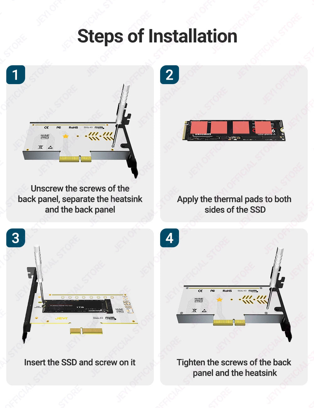 JEYI VolleyStar PCIE To NVMe Adapter With Aluminum Alloy  Heatsink, M.2 RGB PCIe 4.0 Card With 1/2U Low Standard Profile Bracket