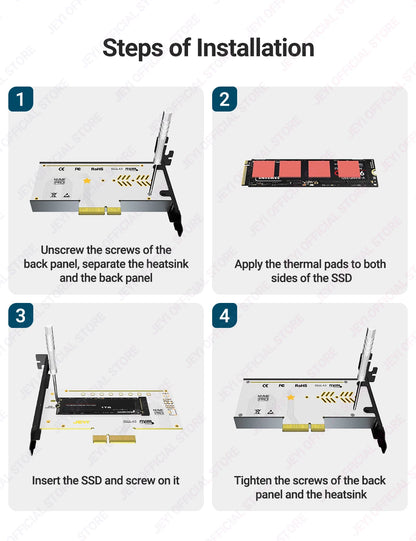 JEYI VolleyStar PCIE To NVMe Adapter With Aluminum Alloy  Heatsink, M.2 RGB PCIe 4.0 Card With 1/2U Low Standard Profile Bracket