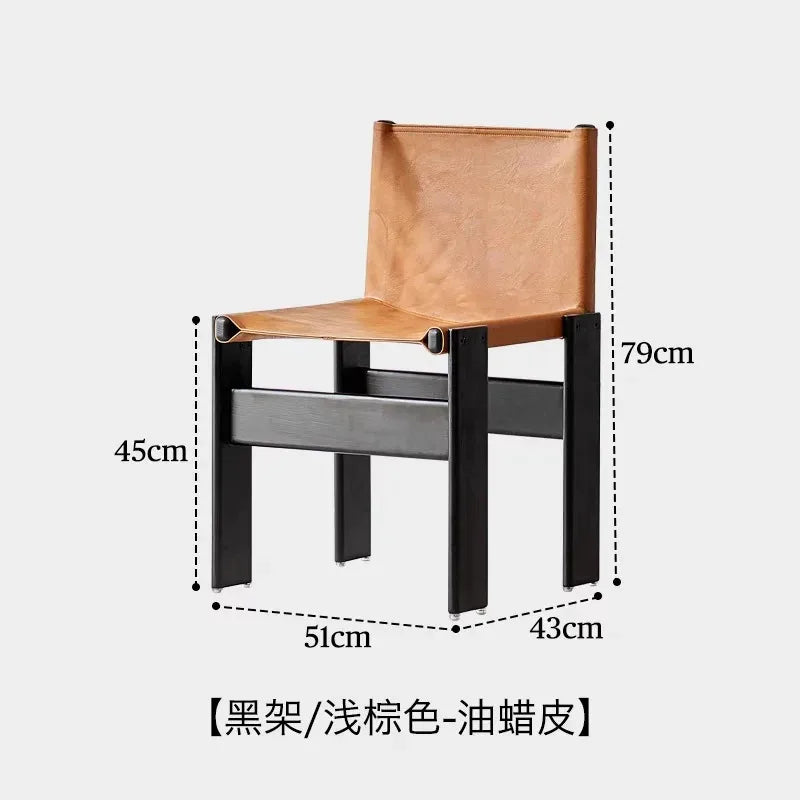 Medieval monk chair home solid wood dining chair designer homestay industrial wind wabi-Sabi oil wax leather back