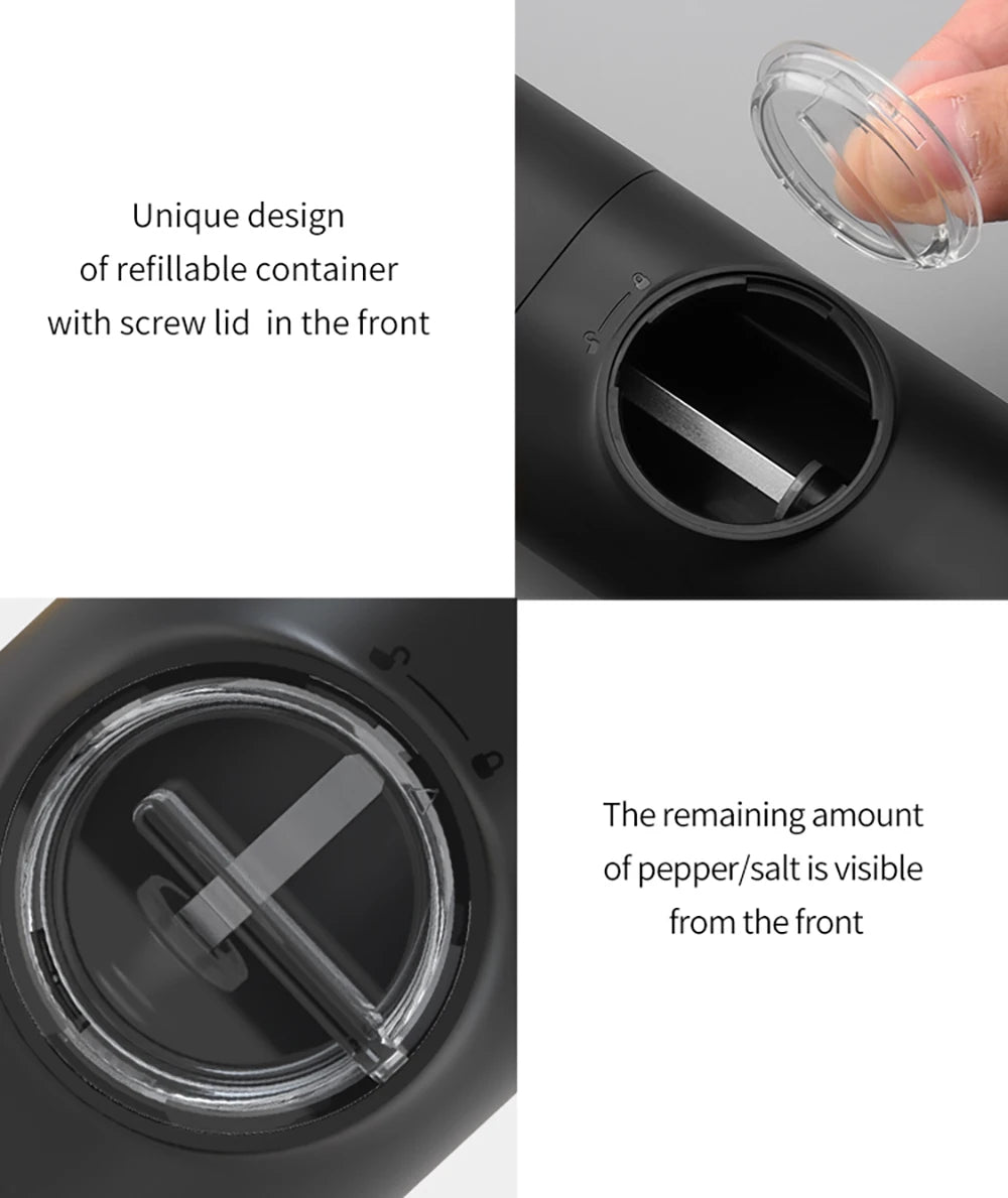 Molinillo de pimienta eléctrico recargable, molinillos de sal y pimienta con luz LED, molinillos de grosor ajustable, carga USB, molinillo de especias