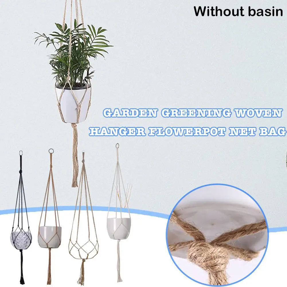 1pcs Braided Rope Hanging Basket  Flower Pot Straw Macrame Net Hanger Garden Holder Craft Plant Balcony Decor Accessories