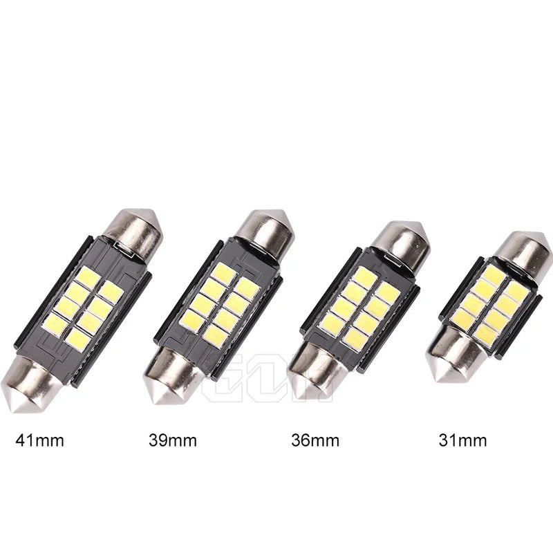 Festón LED 8 Smd, 31Mm, 36Mm, 39Mm, 41Mm, Canbus C5W, sin errores, 2835, 3030, bombillas blancas de lectura para interiores, lámparas de cúpula, 2 uds.