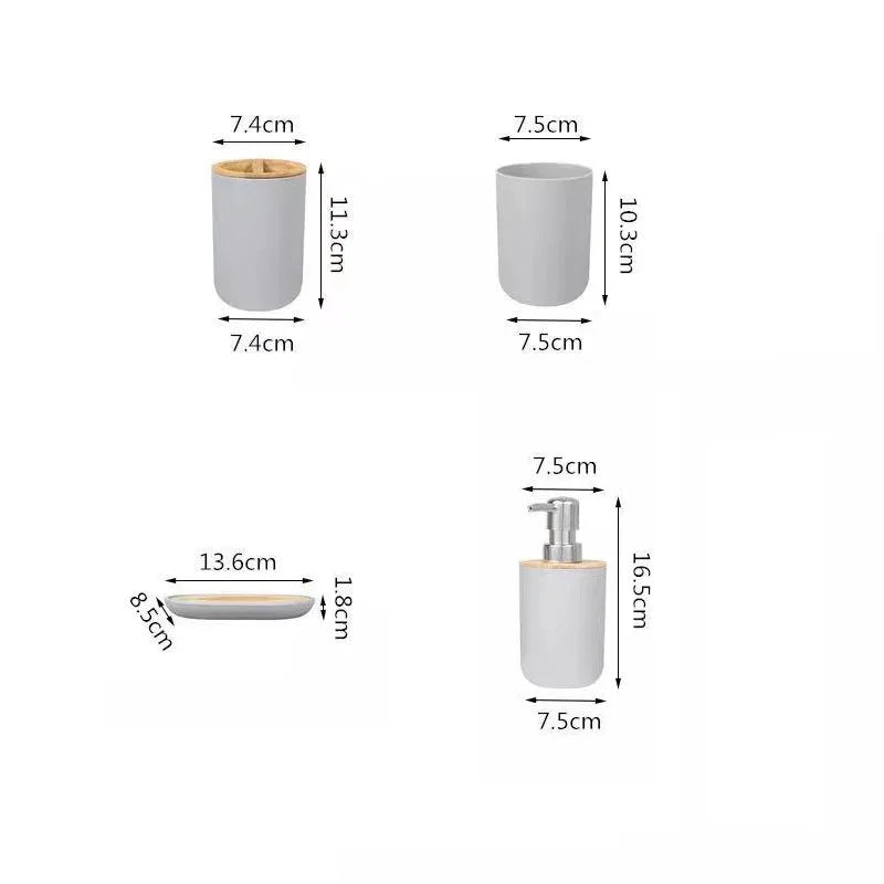 White Black Gray Bamboo Soap Dish Home Hotel Bathroom Supply Mouthwash Cup Toothbrush Holder Storage Bottle Bathroom Wash Set