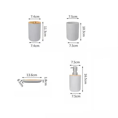 White Black Gray Bamboo Soap Dish Home Hotel Bathroom Supply Mouthwash Cup Toothbrush Holder Storage Bottle Bathroom Wash Set
