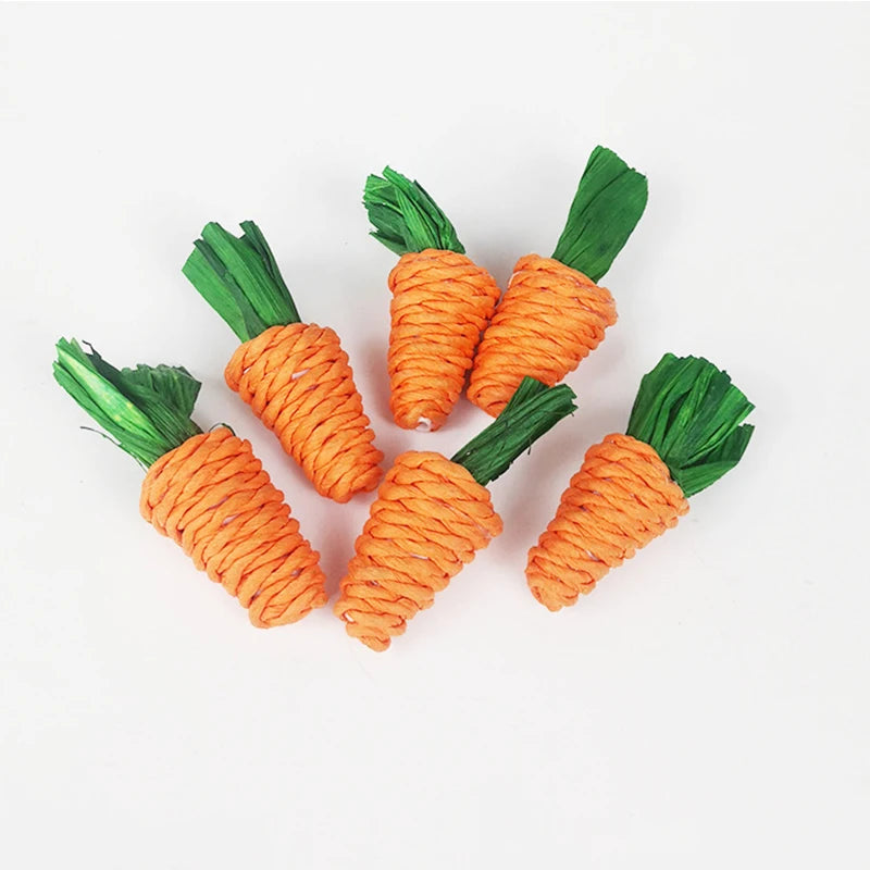 Hamster Rabbit Chew Toy Bite Grind Teeth Toys Corn Carrot Woven Balls for Tooth Cleaning Radish Molar Toys Cat Pet Supplies 1pc