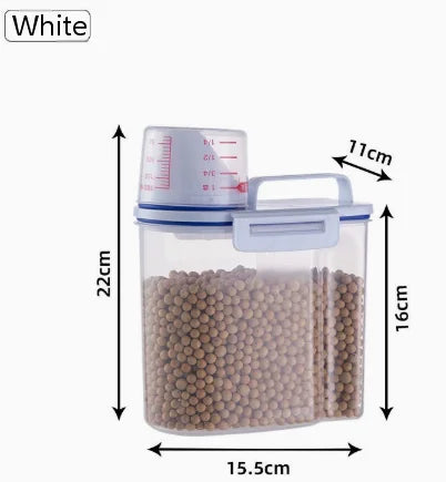 【Hot sales】1pc Rice And Grains Food Storage Canister With Measuring Cup, Kitchen Moisture-proof And Insect-proof Dust-proof