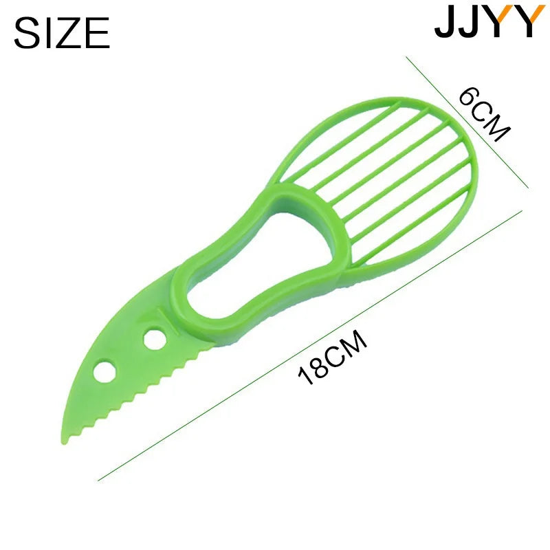 JJYY 3 en 1 Cortador de aguacate, descorazonador de manteca de karité, pelador de frutas, separador de pulpa, cuchillo de plástico, utensilios de cocina para verduras