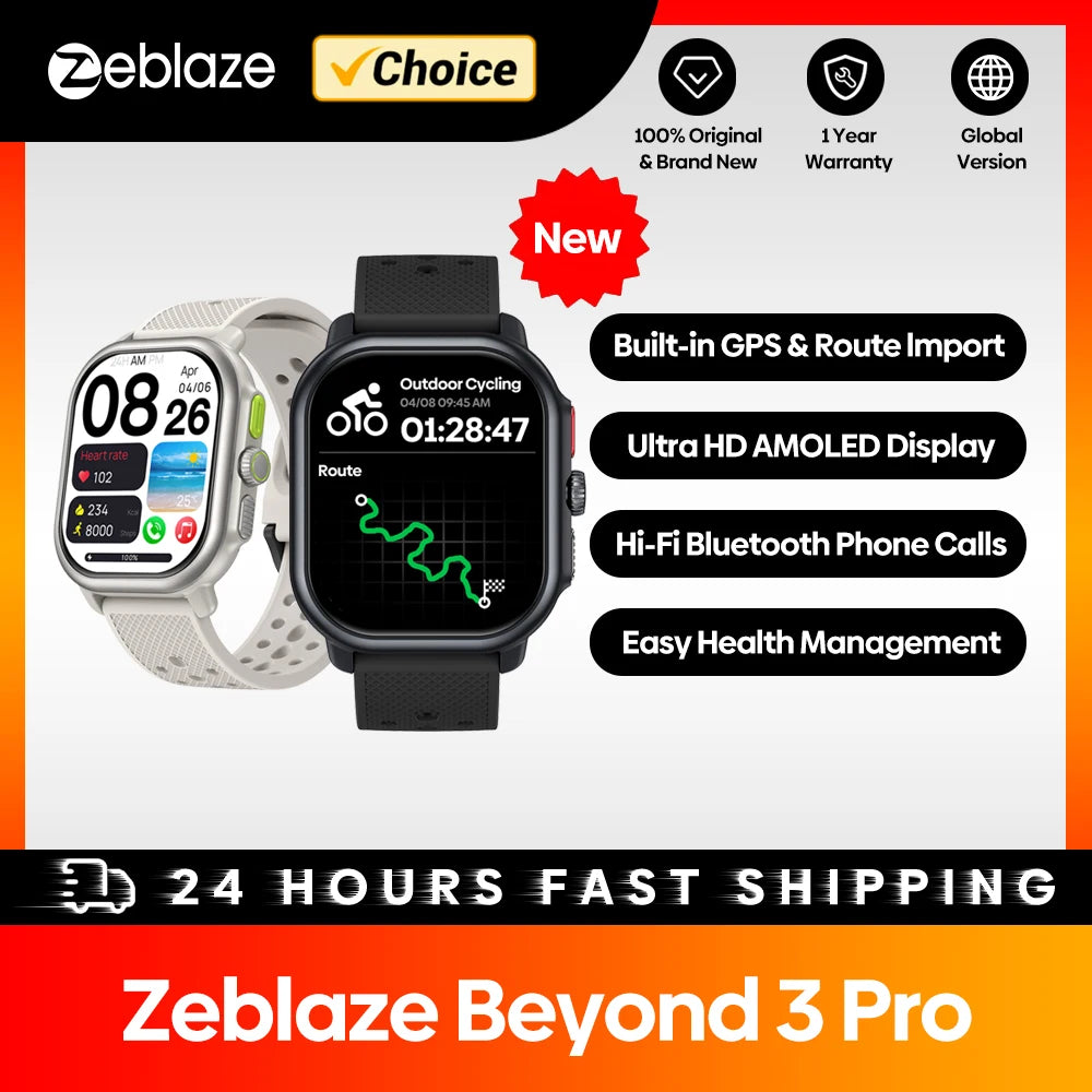 Nuevo reloj inteligente Zeblaze Beyond 3 Pro con GPS, pantalla AMOLED de 2,15", GPS integrado e importación de rutas, permite realizar y recibir llamadas.