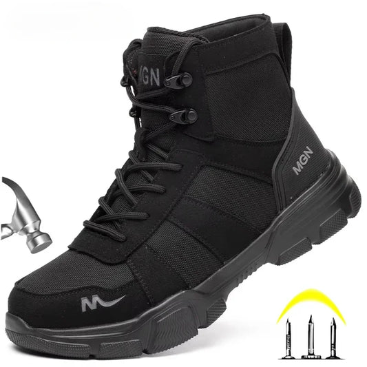 Botas de seguridad indestructibles para hombre, cómodas, con punta de acero, antigolpes y antiperforación, antideslizantes, para trabajo
