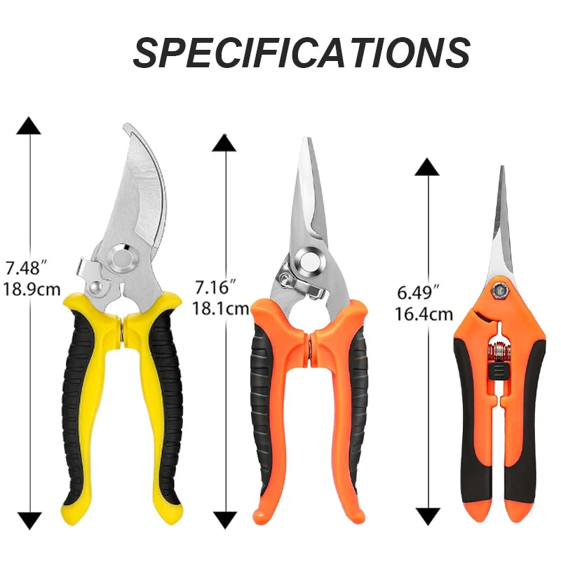 3pcs Multifunctional Stainless Scissors Pruner Garden Scissors for Gardening Flower Fruit Tree Manually Scissor Electrician Tool