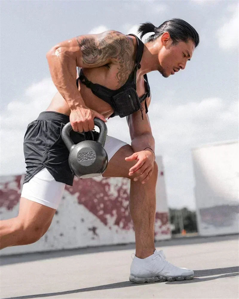 Men's Sports Shorts Anime Performance Shorts Printed Men GYM Casual Sport Compression Shorts Workout Running Mesh 2 in 1 Shorts
