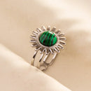 1pc Green Turquoise Ring Hippie Stainless Steel Silver Color Charm Opening Adjustable Ring Women Chunky Bohemian Party Jewelry