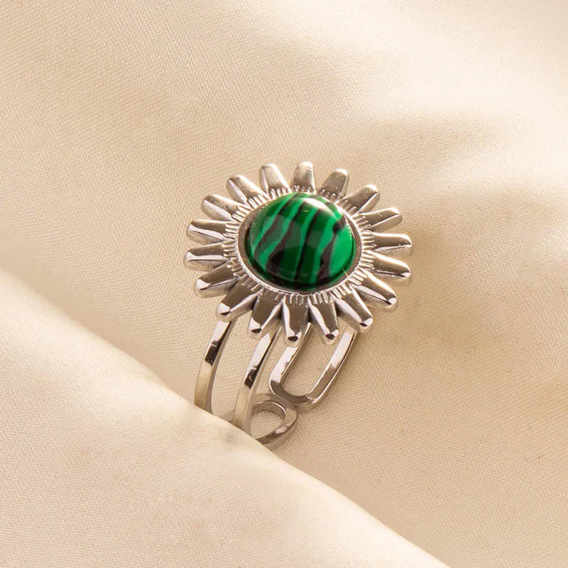1pc Green Turquoise Ring Hippie Stainless Steel Silver Color Charm Opening Adjustable Ring Women Chunky Bohemian Party Jewelry