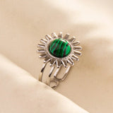 1pc Green Turquoise Ring Hippie Stainless Steel Silver Color Charm Opening Adjustable Ring Women Chunky Bohemian Party Jewelry