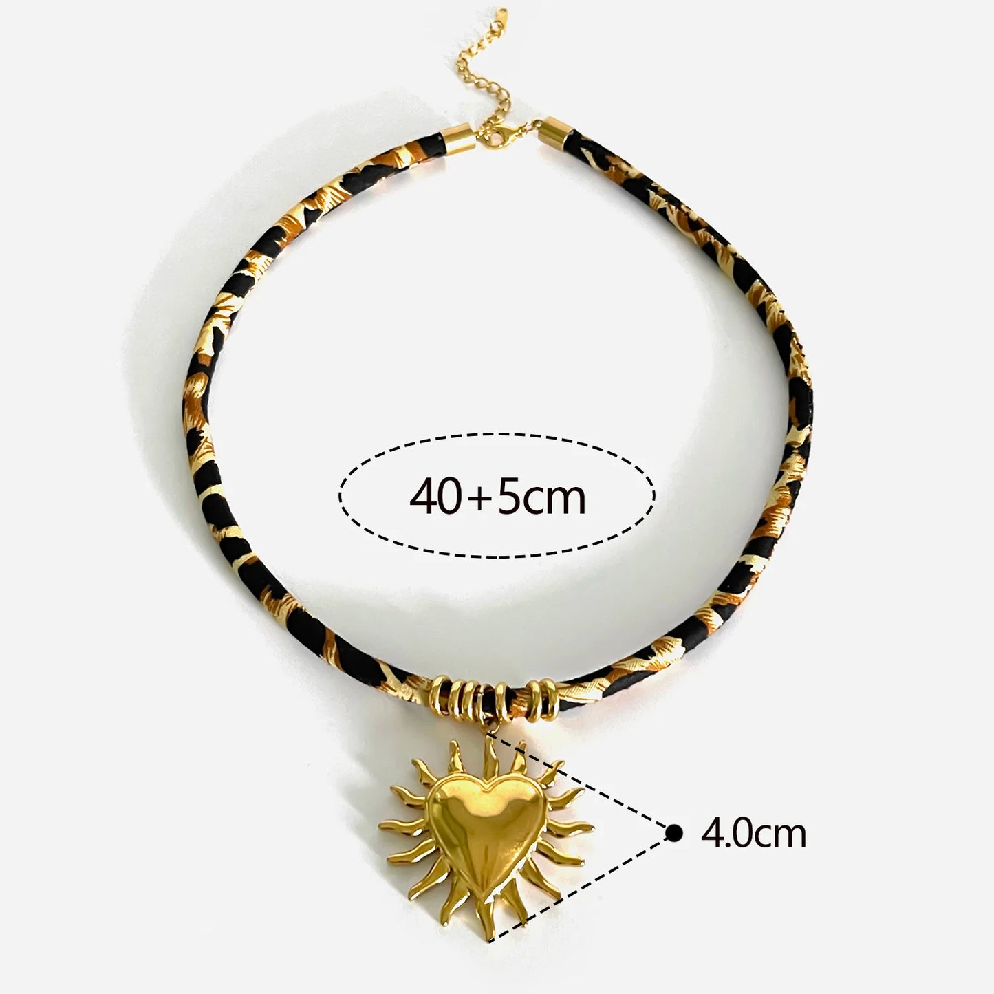GHIDBK Europe and America Exaggerated Stainless Steel Heart Sun Pendant Necklace Vintage Trend Leopard Print Necklaces for Women
