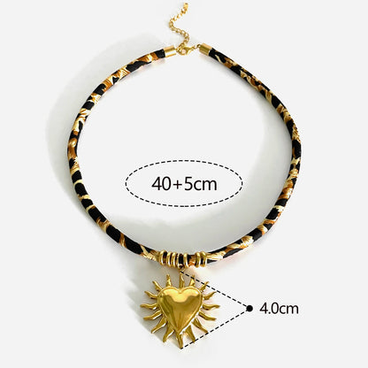 GHIDBK Europe and America Exaggerated Stainless Steel Heart Sun Pendant Necklace Vintage Trend Leopard Print Necklaces for Women
