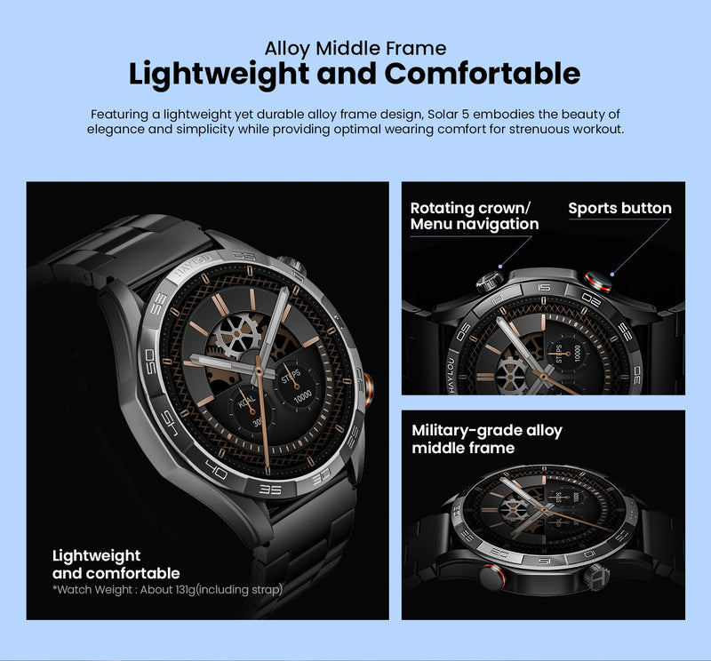 HAYLOU Solar 5 Voice Calling Smartwatch 1.58'' AMOLED Display 60Hz Smart Watch 24H Health Monitoring Sports Smartwatch for Men