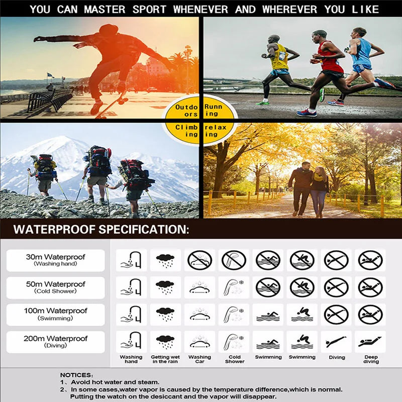 Relógio Masculino Esportivo para Atividades ao Ar Livre – Multifuncional, Tela Grande, LED, Eletrônico, À Prova d'Água, Luminoso, Digital e Estilo Militar