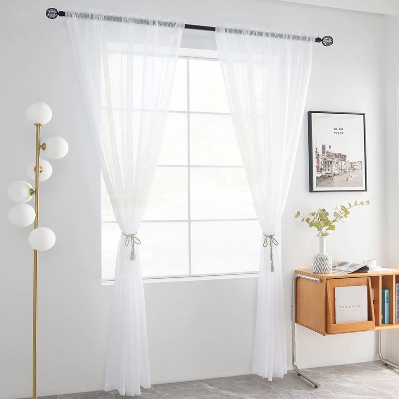 Sheer Curtains for Bedroom Windows Casual Solid White Yarn Tulle Curtain for Nursery/Living Room Kitchen Window Treatments