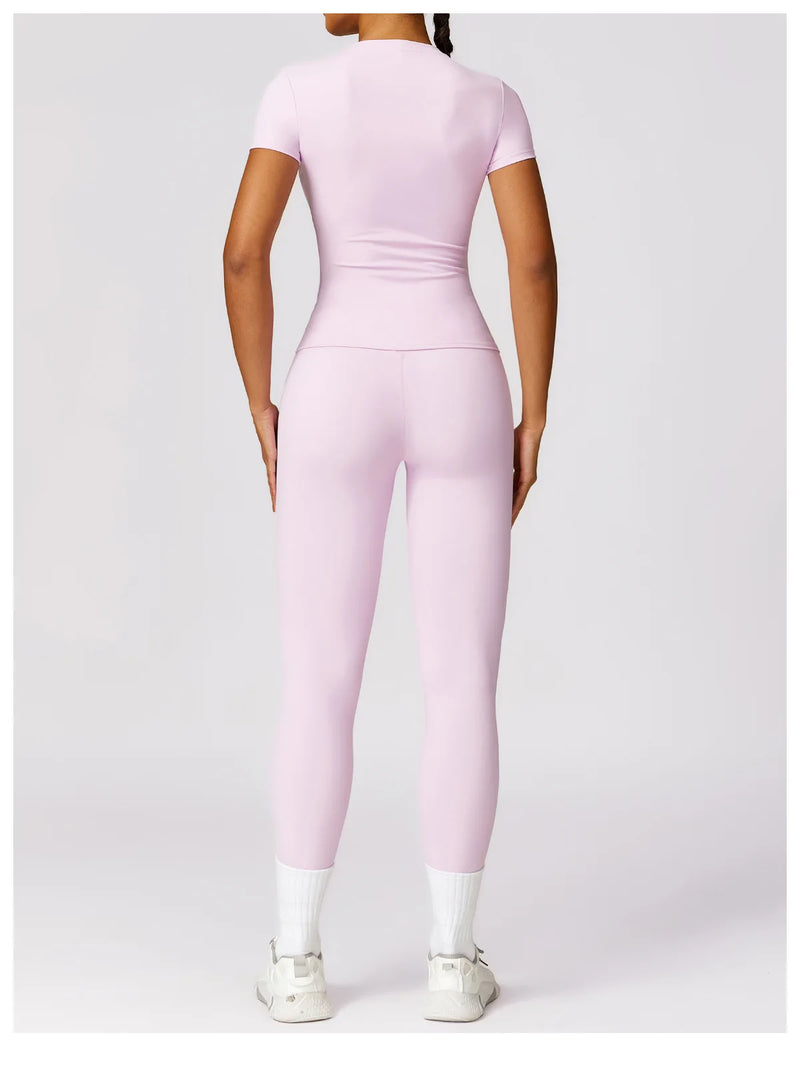 NCLAGEN - Camiseta deportiva para mujer, para correr, de verano, de manga corta, cuello redondo, transpirable, elástica, para gimnasio, yoga, fitness, ajustada, activa