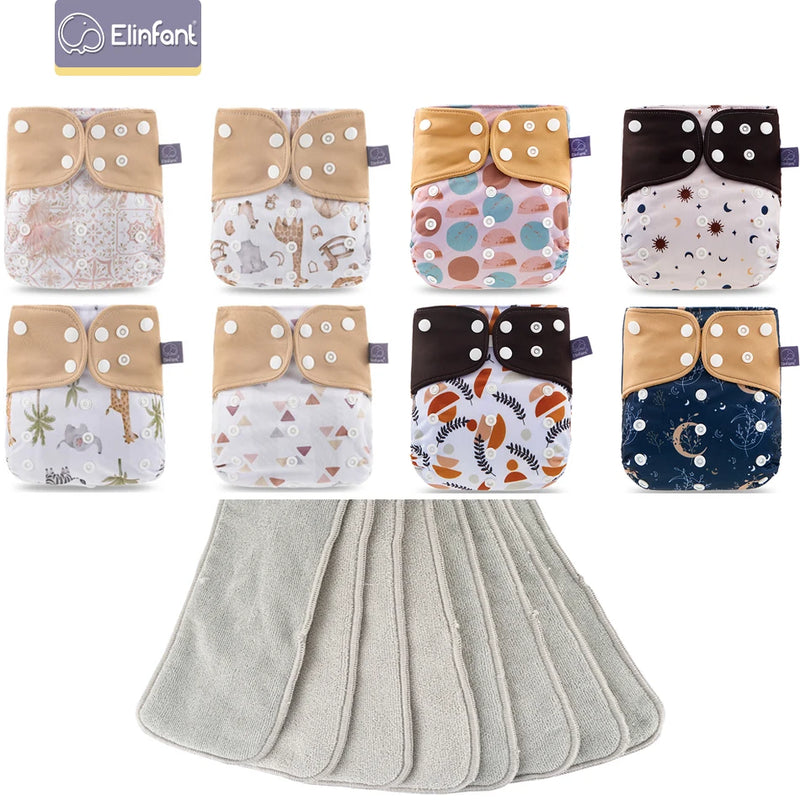 Pañales impermeables Elinfant New Matching para bebé, 8 piezas de tela de malla gris y 8 insertos de microfibra