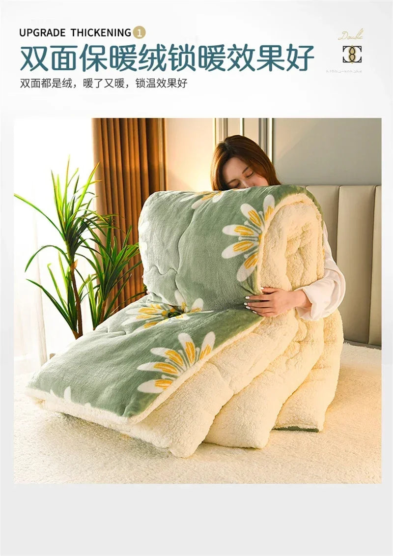 Plaid Super Thick Warm Blankets for Winter Autumn Milk Fleece Thicken Warmth Sleeping Blanket Soft Fluffy Comforter Quilt Duvet