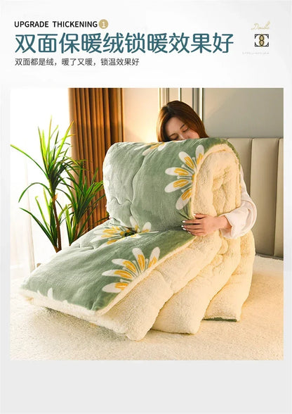Plaid Super Thick Warm Blankets for Winter Autumn Milk Fleece Thicken Warmth Sleeping Blanket Soft Fluffy Comforter Quilt Duvet