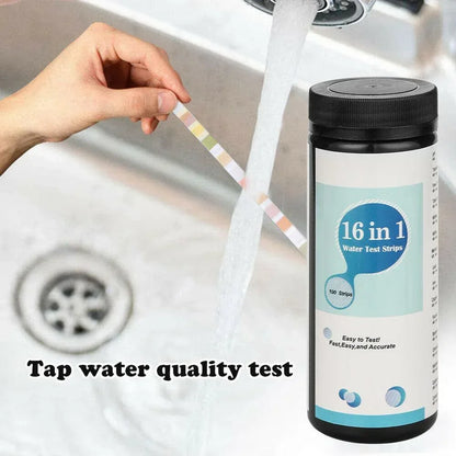 Kit de prueba de agua potable 16 en 1: tiras reactivas para la calidad del agua en el hogar, piscinas, spas, nitratos, nitrito, pH y dureza.