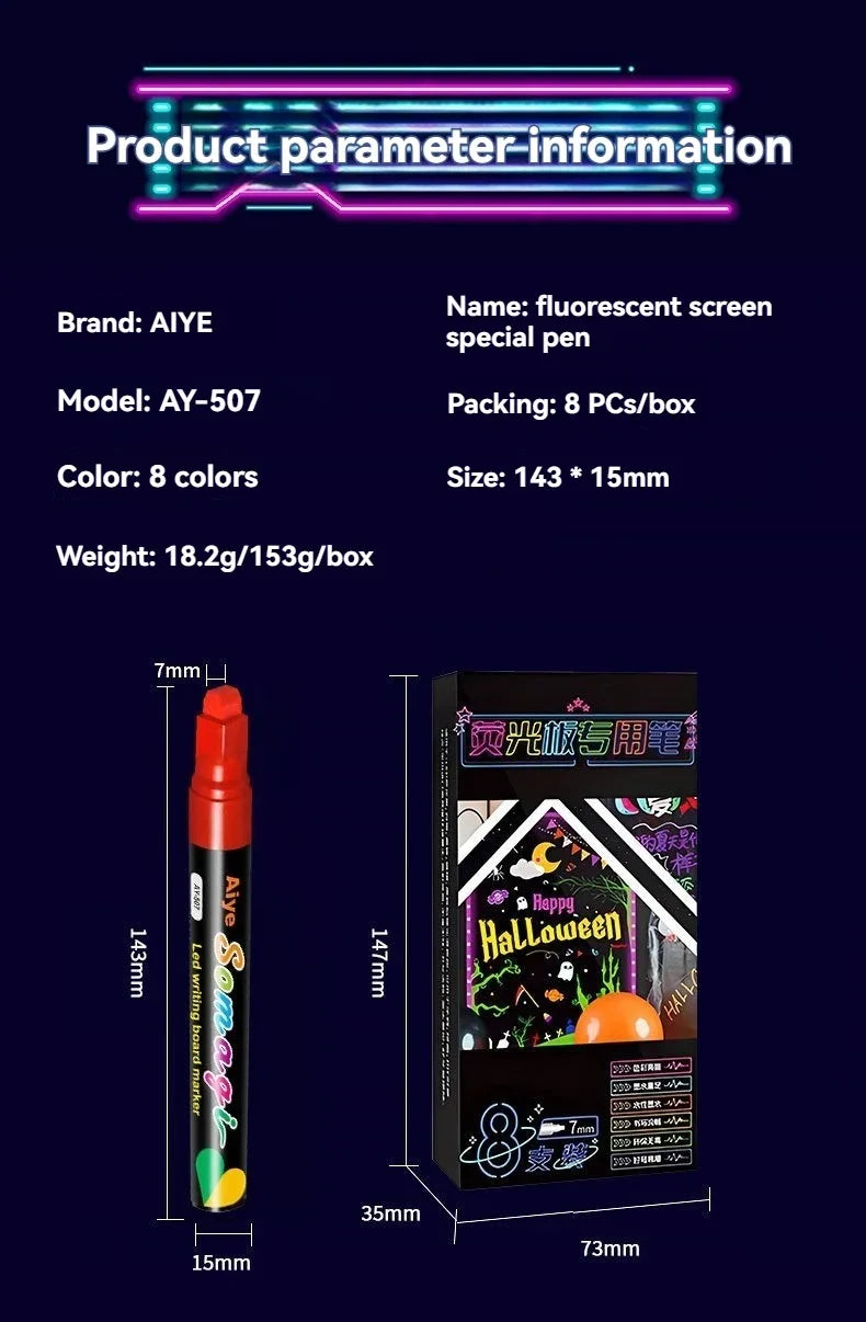 8 Colors 7mm Liquid Erasable Chalk Markers Pens Washable & Wet Erase Neon Makers for Blackboard Chalkboard Signs Glass Window