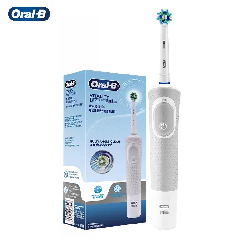Cepillo de dientes eléctrico Oral B D100 2D Vitality, resistente al agua, con cargador inductivo y temporizador.
