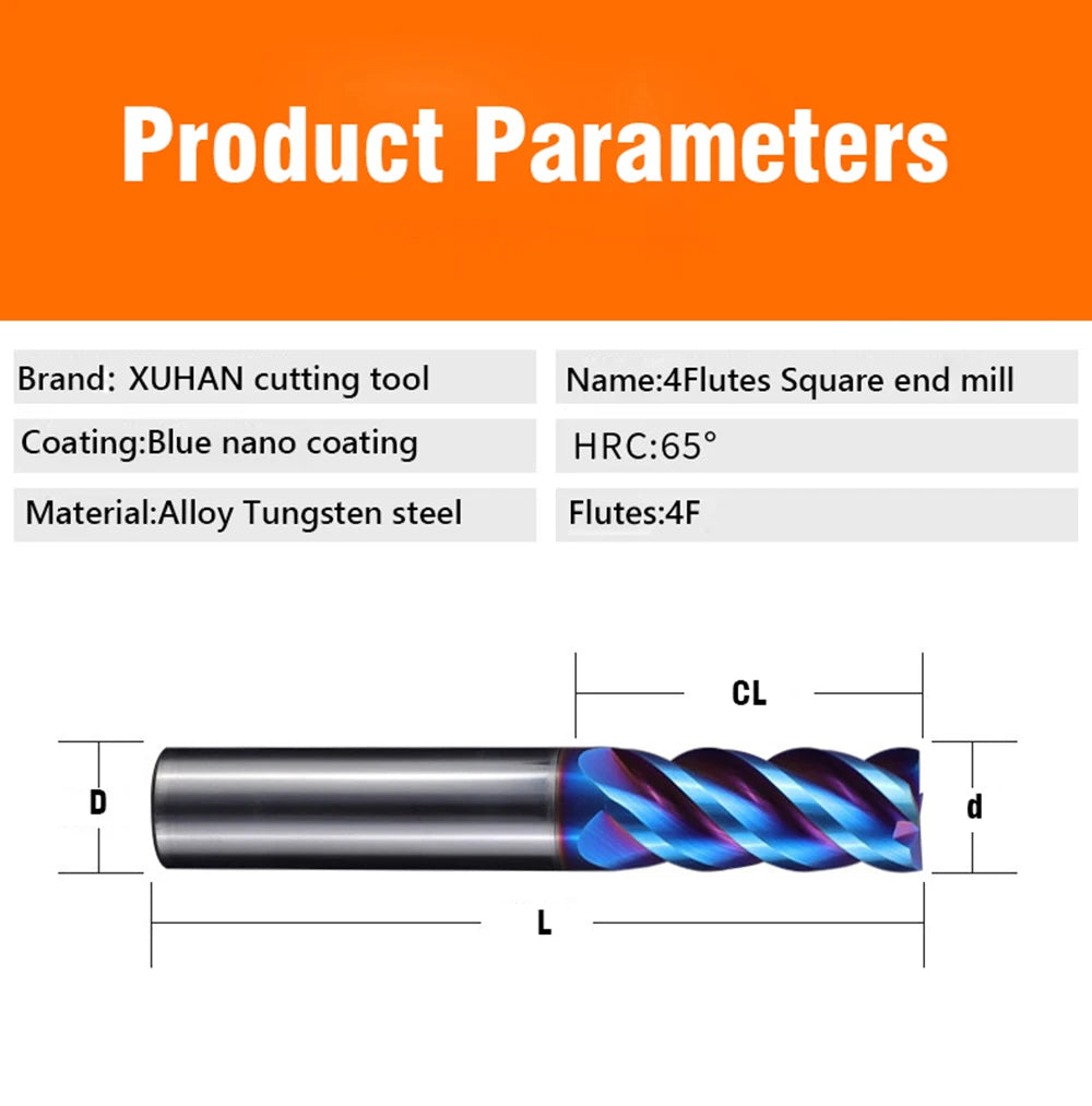 4 Flutes HRC65 Carbide End Mill CNC Cutting Tools Alloy Carbide Milling End Mills Tungsten Steel Milling Cutter Square Router Bit