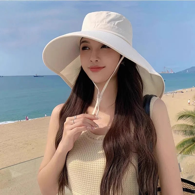 1pc Women's Sun Hat, Anti-UV Hiking Fishing Hat, Wide Brim Foldable Summer Beach Hat with Neck Cover, Outdoor Visor Cap