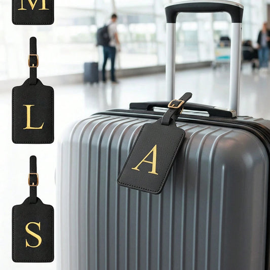 PU Leather Luggage Tag for Travel - Durable Suitcase ID Tag with Privacy Cover & Name Card Slot (A-Z) liu
