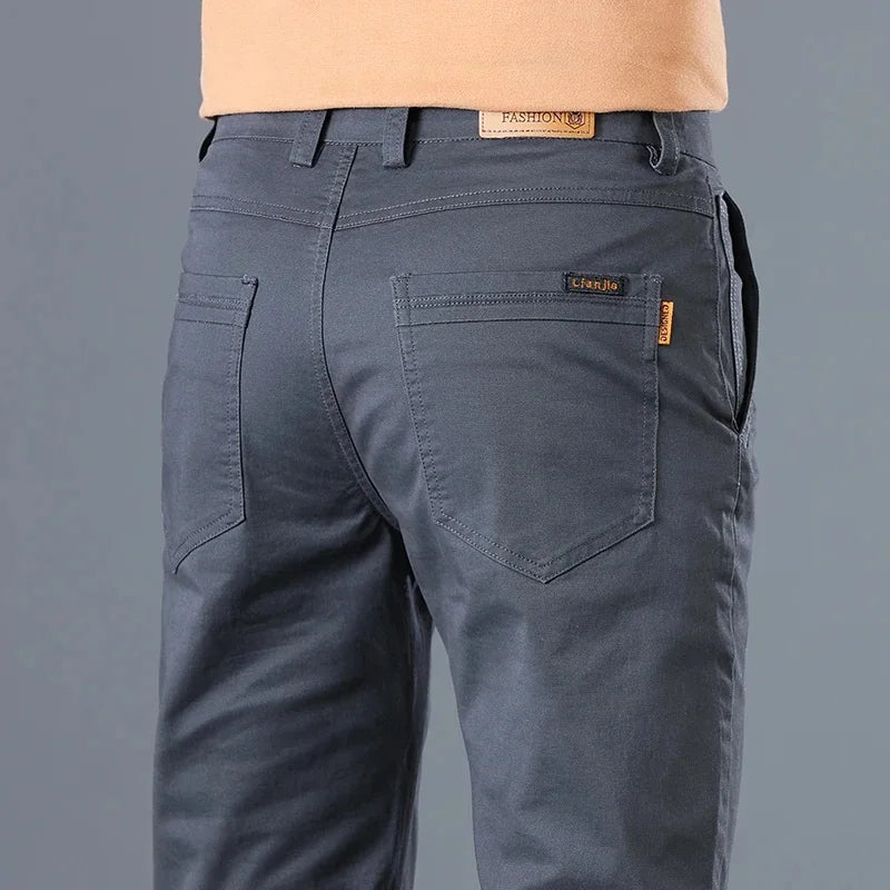 Men's High Quality Pure Cotton Classic Solid Color Casual Pants Business Stretch Slim Straight Brand Trousers Male Autumn New