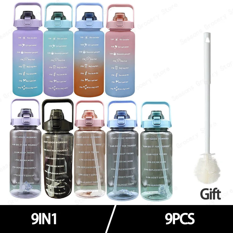 2025 Spring/Summer 2L Large Capacity Outdoor Plastic Bouncing Straw Sports Water Bottle Leak-proof Portable Refill Cups