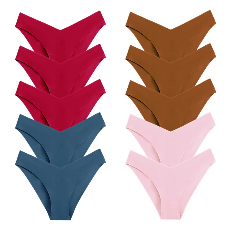 WarmSteps – Kit com 10 calcinhas femininas sem costura, em tecido "seda gelada" (ice silk), modelo com corte em V, tamanhos XS a L.