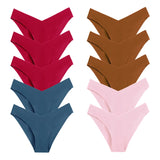 WarmSteps – Kit com 10 calcinhas femininas sem costura, em tecido "seda gelada" (ice silk), modelo com corte em V, tamanhos XS a L.