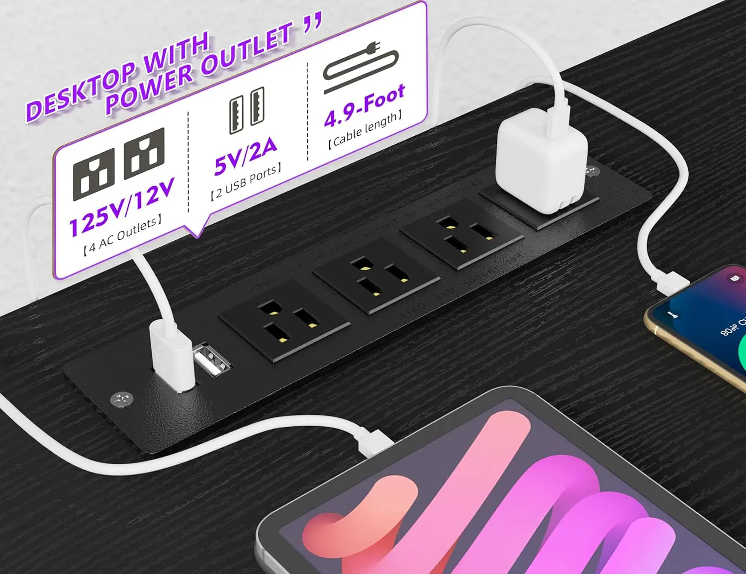 Escritorio para juegos en forma de L EnHomee con cajones, reversible, de 167 cm, para oficina en casa, con luz LED y tomas de corriente, color blanco.