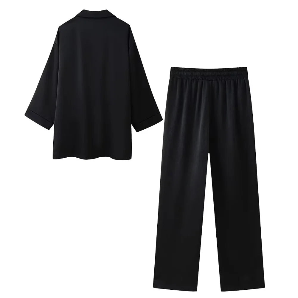 Conjunto de chaqueta y pantalón de traje cruzado con efecto arrugado para mujer, primavera y verano 2024, estilo europeo y americano