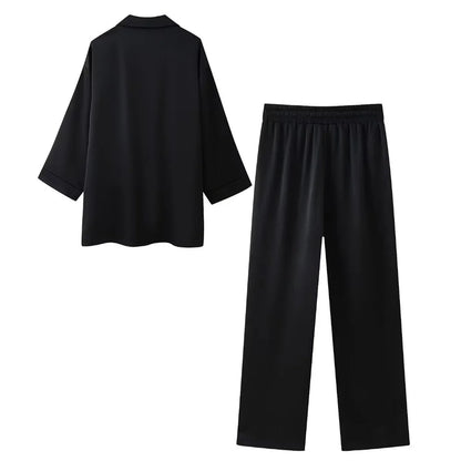 Conjunto de chaqueta y pantalón de traje cruzado con efecto arrugado para mujer, primavera y verano 2024, estilo europeo y americano