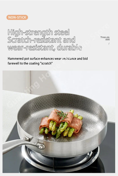 Titanium Stainless Steel Frying Pan Nonstick Wok Uncoated Pot Egg Steak Skillet Home Induction Cooker Gas Stove Kitchen Cookware