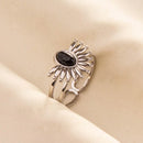 1pc Boho Turquoise Ring Stainless Steel Black Stone Silver Color Adjustable Ring Women Ethnic Ring Bohemian Jewelry Gift No Fade