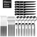 30pcs Black Dinnerware Set Stainless Steel Steak Knife Fork Coffee Spoon Teaspoon Flatware Dishwasher Safe Kitchen Tableware Set