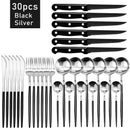 30pcs Black Dinnerware Set Stainless Steel Steak Knife Fork Coffee Spoon Teaspoon Flatware Dishwasher Safe Kitchen Tableware Set