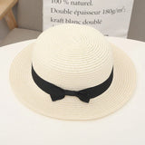 COKPanama Simple Summer Beach Sun Protection Bowknot French-Style Small Hat, Women's Casual Flat-Brimmed Straw Hat with Bow