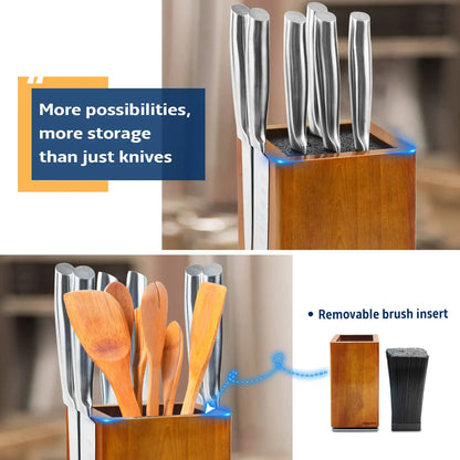 Magnetic Rotating Wood Knife Holder  360° Rotatable Knife Block For  Kitchen Knives Storage With Anti Slip Pad Wood Knife Board