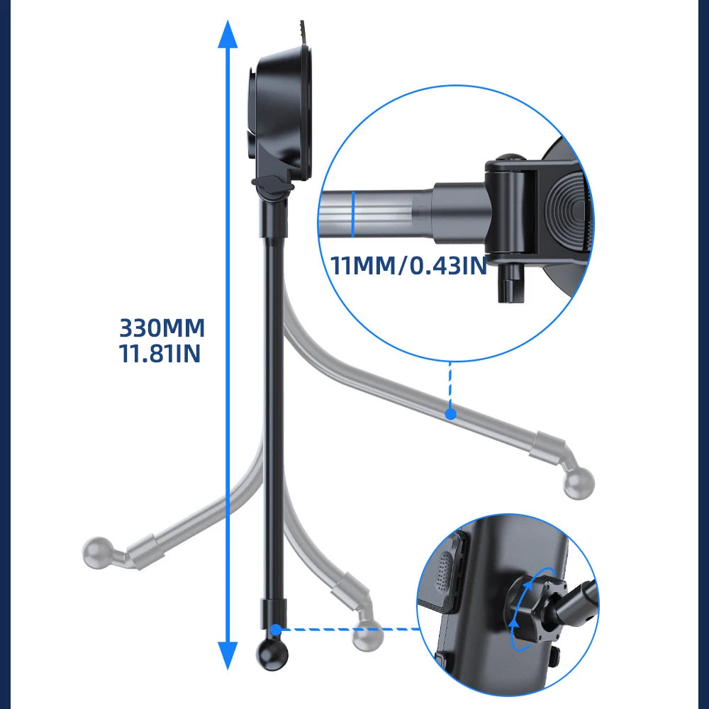 360° Rotating Car Phone Holder Universal Windshield Dashboard Phone Mount Flexible Long Arm Bracket Support GPS Suction Base
