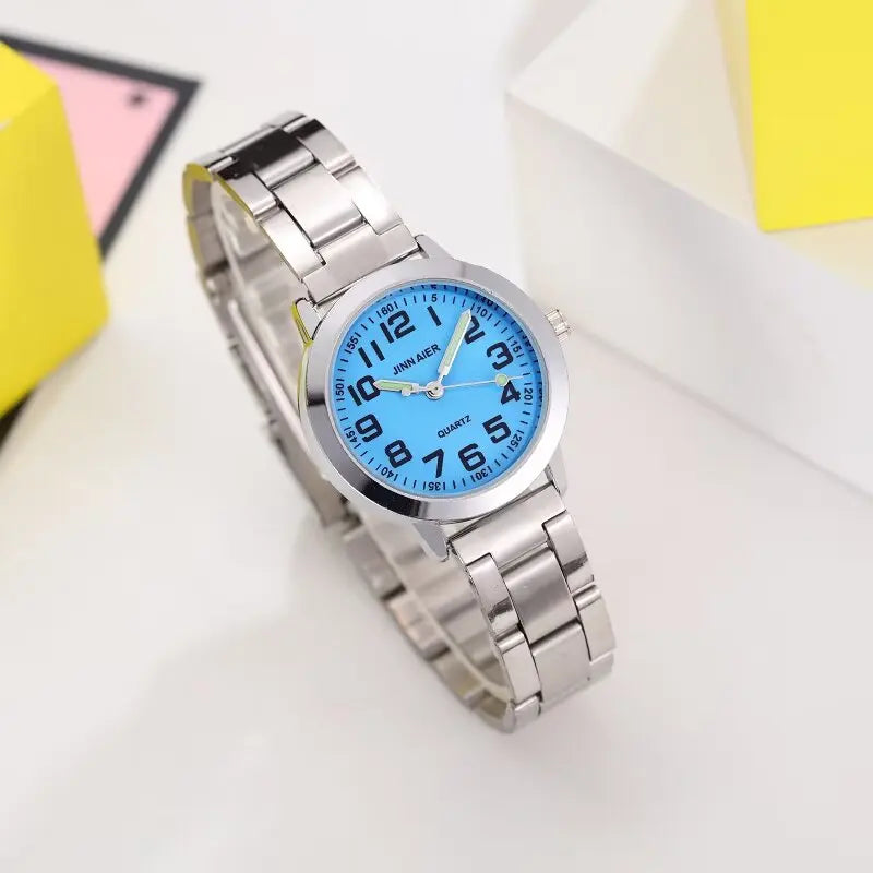 Nuevos relojes de acero inoxidable para niños y niñas, relojes de cuarzo para estudiantes y adultos, regalo de cumpleaños, relojes Montres Kol Kaati 