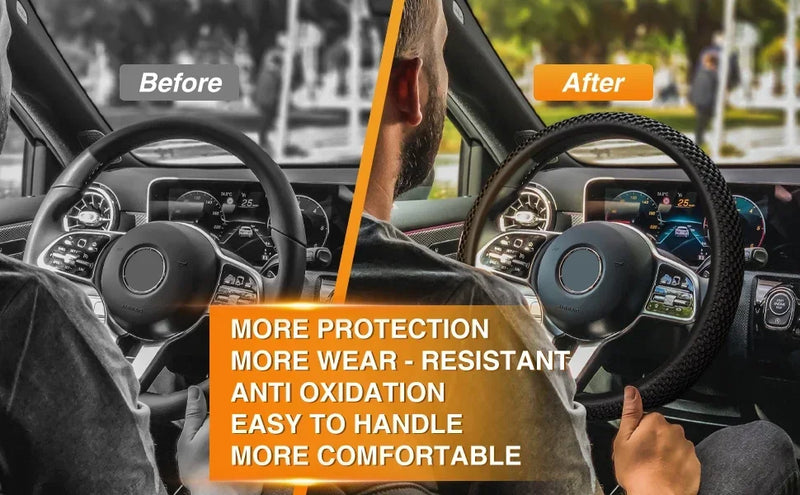 Elastic Elastic Steering Wheel Cover, Warm in Winter, Cool in Summer, Universal 15 Inches (About 38.1 Cm), Microfiber Breathable